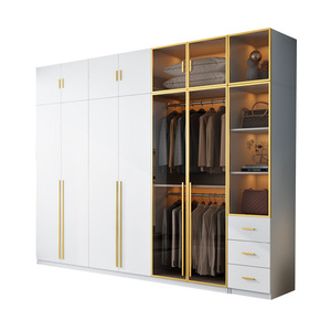 Muebles de Dormitorio Modernos Personalizados, Armario de Almacenamiento de Ropa, Armario de Madera Maciza con Puerta de Vidrio Abatible para Sala de Estar - Product Image 6