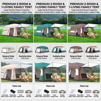 Tenda Camping Dua Lapis Siap Pakai Semua Musim, Dua Kamar Satu Ruang Tamu, Ruang Luas, Portabel, Anti Panas, Tahan Air 2000-3000mm