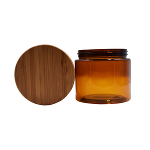 Logotipo personalizado 150g 250g 500g ámbar esmerilado 50g plástico cuerpo mantequilla cosmética tarro de crema con tapa de Bambú - Product Image 2