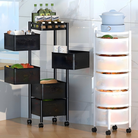 Vente en gros Multilayer 360 °   Étagère de rangement rotative, chariot de cuisine mobile pour fruits et légumes, chariot à roulettes avec roues