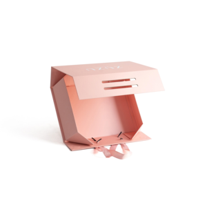 Custom Logo Foldable Magnetic <b>Pink</b> <b>Gift</b> Box With Satin Ribbon Handle - Product Image 3