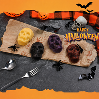 Moule à gâteau Halloween en forme de crâne, 6 cavités, en silicone avec cadre en acier inoxydable, pour la décoration de gâteaux DIY, ustensile de cuisson