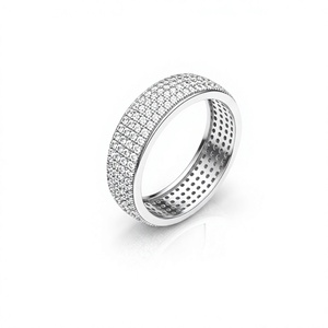 Bague de fiançailles de luxe en diamant de laboratoire micro-pavé taille brillant ronde, large alliance éternité multi-rangs, bague fine pour femme - Product Image 1