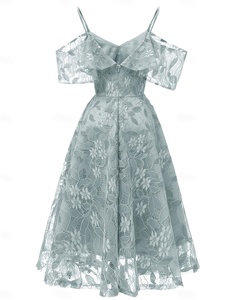 Abito da donna elegante in chiffon con pizzo, stampa floreale, scollo a V, spalline sottili, lunghezza al ginocchio, vita naturale - Leggero e traspirante - Product Image 4