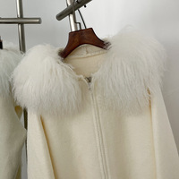 Vente en gros de pull à capuche en fourrure naturelle personnalisé doux et chaud col en fourrure mongole à manches longues pour femmes Cardigan tricoté court