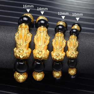 <span class=keywords><strong>Bracelet</strong></span> en perles de bouddha plaqué or, bijoux <span class=keywords><strong>Feng</strong></span> <span class=keywords><strong>Shui</strong></span>, <span class=keywords><strong>Pixiu</strong></span>, Mantra, <span class=keywords><strong>obsidienne</strong></span> <span class=keywords><strong>noire</strong></span> - Product Image 2