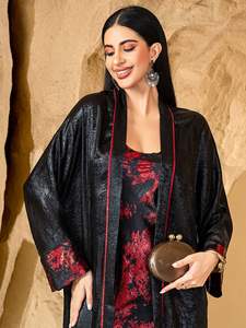 Emirat <span class=keywords><strong>Arabe</strong></span> Moyen-Orient Classique 2 Pièces Ensemble Robe Maxi Diamants Faits à la Main - Product Image 3