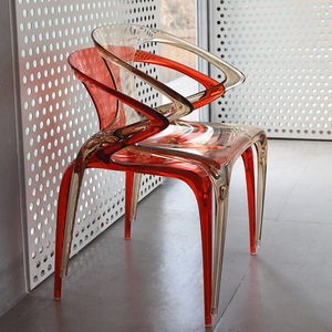 Modern Style Ergonomic Acrylic <strong>Dining</strong> <strong>Chair</strong> with Handrail <strong>Stackable</strong> Plastic Backrest for Home or Hotel Use - Product Image 6