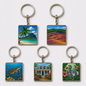 Porte-clés personnalisés de gros de haute qualité <span class=keywords><strong>Maurice</strong></span> – Éléments de l'île <span class=keywords><strong>Maurice</strong></span>, souvenirs de <span class=keywords><strong>voyage</strong></span>, porte-clés avec l'attraction de Chamarel - Product Image 1