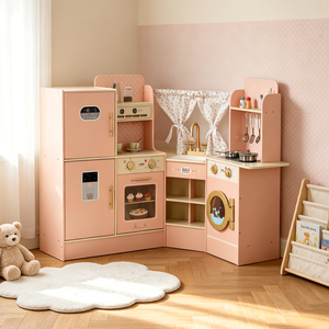 Ensemble de cuisine d'angle en bois pour enfants, jeu de simulation de cuisine pour tout-petits, réfrigérateur, <span class=keywords><strong>machine</strong></span> <span class=keywords><strong>à</strong></span> <span class=keywords><strong>laver</strong></span>, jeu de rôle, <span class=keywords><strong>jouet</strong></span> éducatif Montessori - Product Image 1