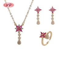 Boucles d'oreilles fleur en zircon plaqué or 18 carats Collier et bague pour dames-Bijoux de fiançailles et de fête