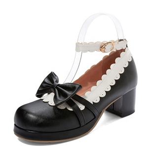 <span class=keywords><strong>Chaussures</strong></span> à talons carrés pour femmes, grande taille 46, Lolita Cosplay, <span class=keywords><strong>chaussures</strong></span> à bout rond pour filles, nœud papillon sur le devant, lacets à la cheville, <span class=keywords><strong>chaussures</strong></span> pour filles - Product Image 3
