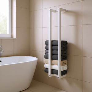 Porte-serviettes mural en bois de pin blanc, design élégant, accessoire de salle de bain - Product Image 2