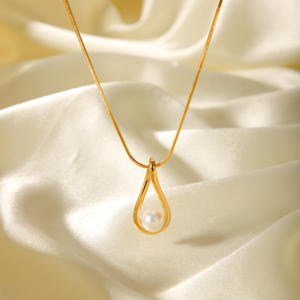 Colliers pendentifs en chaîne serpent en acier inoxydable plaqué or fin, décoration en perles, pendentif en forme de goutte d'eau creux - Product Image 3