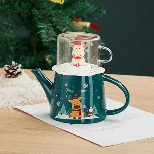 SYL Christmas elk coffee tea sets cute cartoon ceramic teapot gift set cute flower tea set