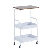 Chariot de rangement mobile à deux niveaux en bois, design moderne et minimaliste, pour bureau, table de chevet, chambre, avec roulettes, pour la maison et le dortoir