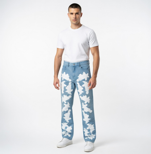 Wangsheng Streetwear England Style High Sweat Denim Waterproof Mid Washed Straight Waist Custom <strong>Leather</strong> <strong>Trousers</strong> for <strong>Men</strong> - Product Image 6