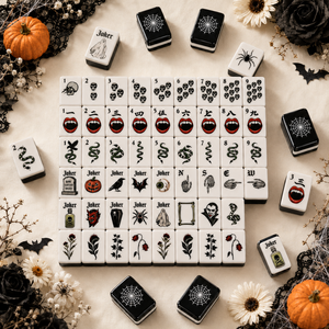 Tessere Mahjong Americane Nere e Bianche per Halloween, Design Gotico Teschio Serpente Pipistrello Bara, Fornitore all'Ingrosso OEM ODM - Product Image 1