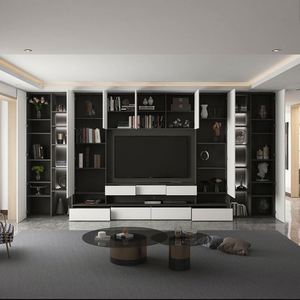 Meuble TV moderne et luxueux en bois massif Unité murale au design simple pour la maison, la salle à manger, la chambre à coucher et l'hôtel avec rangement mural complet - Product Image 2