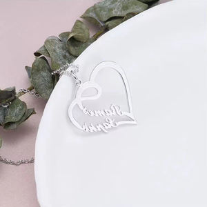 Kalung liontin hati 2 nama kustom perhiasan modis baja tahan karat kalung pasangan nama ganda kustom lucu untuk wanita - Product Image 4