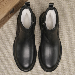 Botas Chelsea de Piel Genuina para Hombre, Punta Redonda, Tacón Plano, Forro de Piel, Suela de Goma, Aislantes, Cálidas para Invierno, Casuales - Product Image 1