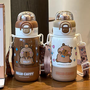 Bouteille d'eau isotherme Hello Cappy 500 ml avec double paille pour enfants, idéale pour l'école, avec sangle et motif ours - Product Image 5