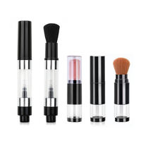 Pinceau à poudre rempli de poudre avec fonction spray, poils synthétiques noirs, récipient transparent, manche en plastique, portable pour le voyage et le maquillage