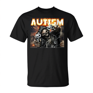 Camiseta con diseño gráfico de esqueleto de autismo, estilo espeluznante y de terror, color negro - Product Image 2