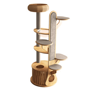 Rak Panjat Kucing Mewah Modern dari Kayu Solid, Mainan Pohon Kucing Besar Terintegrasi dengan Tempat Tidur Kucing Bertingkat dan Tempat Garukan Kucing - Product Image 5