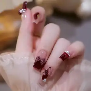 Novo estilo de unhas pressadas da moda, material ABS avançado, unha falsa reutilizável com laminação completa