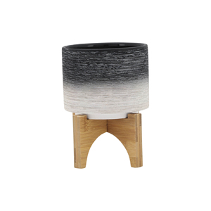 Maceta Redonda con Soporte de Madera para Uso en Interiores y Exteriores, Maceta Decorativa Moderna para Hogar y Patio - Product Image 1