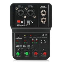 Console de mixage pour enregistrement vocal en direct et streaming ; Alimentation fantôme 48V ; Interface PCI ; Console de mixage compacte 2 canaux Q12