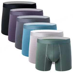 Hot Selling Men's Gym Shorts Daily Style Solid Color Boxers Briefs Long Leg Cotton <b>Underwear</b> for Men Breathable - Product Image 2