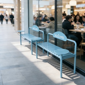 Banco de Patio de Hierro Forjado, Doble Asiento, Color Azul Cielo, Asientos Contemporáneos para Exteriores - Product Image 1