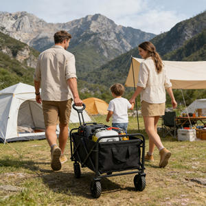 Chariot de camping pliable à 4 roues, poignée télescopique en acier, noir, chariot de transport extérieur, capacité de charge de 150 kg - Product Image 1