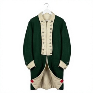 Manteau long double boutonnage vert d'inspiration historique avec revers contrastants et boutons en étain, style uniforme de garde - Product Image 1