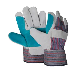 GL1017 Guantes de trabajo manual de seguridad de Palma reforzada de cuero doble Tira de aparejo Guantes de soldadura de algodón resistente