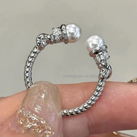 Bague torsadée en argent massif S925 4-5mm perle d'eau douce presque impeccable conception de corde anneau de cercle bijoux en perles