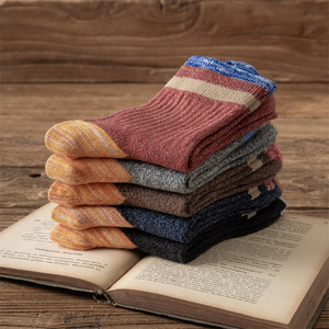 Pure Cotton Crew Socks Color Blocking Sweat Absorbent Women's Casual Socks Autumn Spring Retro Style - Product Image 3