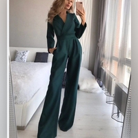 Combinaison élégante pour femme à col en biais, manches longues, taille cintrée, couleur unie, style chinois, pour le travail