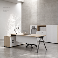 Bureau de direction en bois moderne, professionnel, luxueux et personnalisable avec prise électrique, panneau de modestie et rangement, garantie de 3 ans
