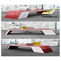 Fantastique bureau flottant design moderne en bois/pierre avec finition haute brillance et fonction sans fil avec prise escamotable