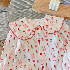 Nuove <span class=keywords><strong>Camicette</strong></span> alla Moda per Ragazze, Traspiranti, Stampate, a Maniche Lunghe, in Cotone, con Colletto a Bambola, Dolci, con Volant sul Fondo, Camicie Casual - Product Image 3