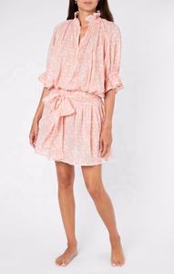 Merry Pretty — robe courte en coton, couleur rose, imprimé Floral, avec col droit, tunique chic Rac Edge et nœud frontal, pour l'été - Product Image 2