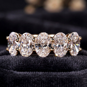 Bague unisexe en or massif 18 carats plaqué rhodium, sertie de pierres naturelles taillées ovales, motif géométrique, style hip-hop - Product Image 1