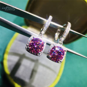 Boucles d'oreilles carrées en argent 925, 2 Carat, taille brillante, <span class=keywords><strong>Test</strong></span> de diamant passé rose, Moissanite, bijoux de fête, pierres précieuses - Product Image 1