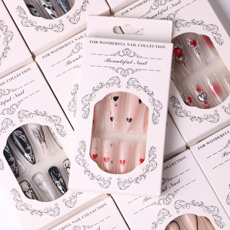 TSZS Wholesale Cheap Press on Nails High Quality Stiletto Bow Cherry Punk Style Tip Nails Manicure Acrylic Stick on Nails