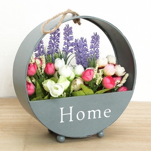 Maceta colgante de pared de forma redonda, maceta de hierro artístico para flores de estilo parisino, <span class=keywords><strong>cesta</strong></span> con asas de cuerda trenzada - Product Image 4