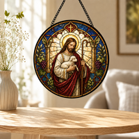 Attrape-soleil décoratif en vitrail artistique « Bon Pasteur » pour la décoration religieuse de la maison, à suspendre à la fenêtre