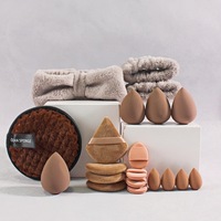 Kit de beauté tout-en-un : Éponge de maquillage, houppette en velours, éponge nettoyante, bandeau de spa, bracelet et trousse cosmétique